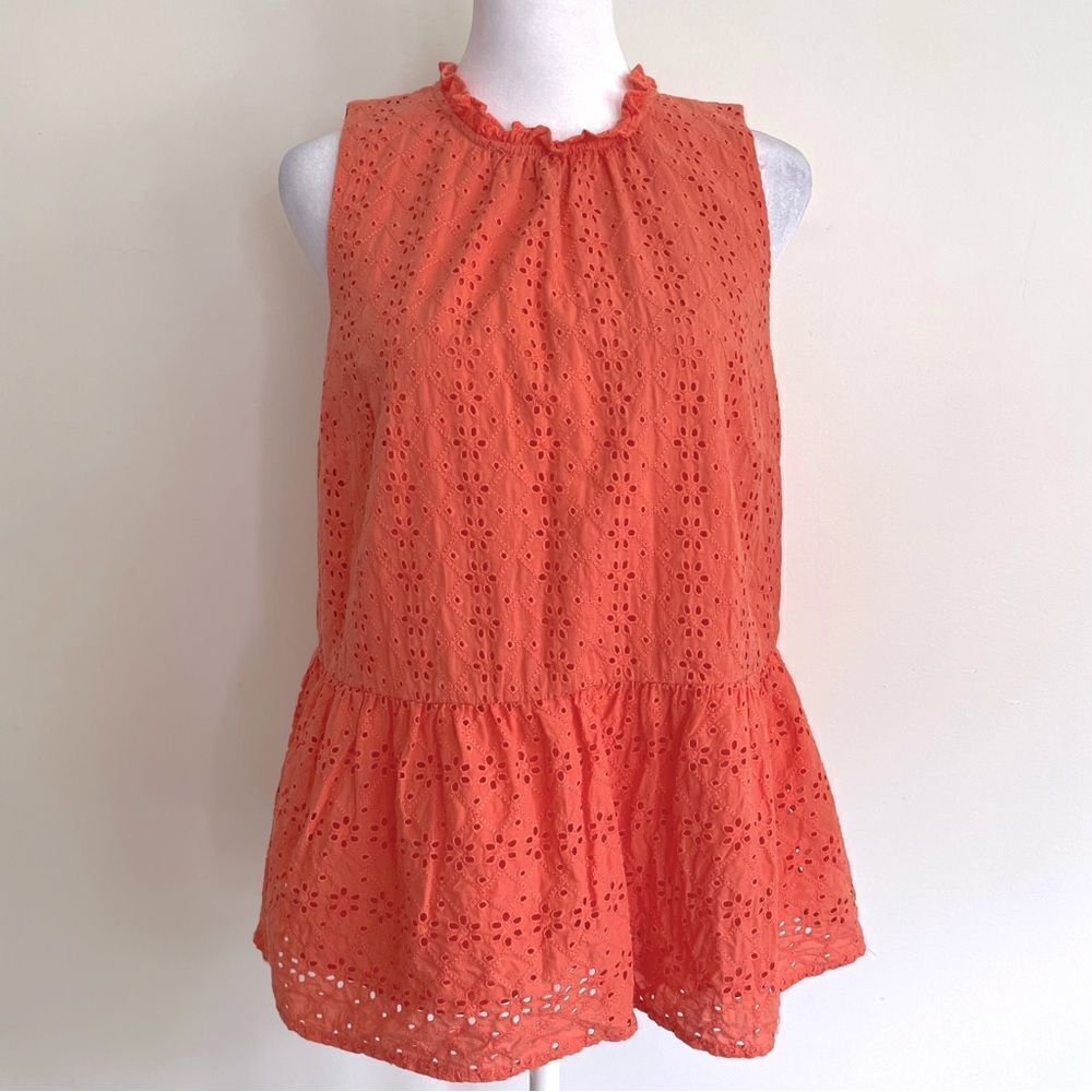 LOFT Orange Eyelet Sleeveless Peplum Blouse